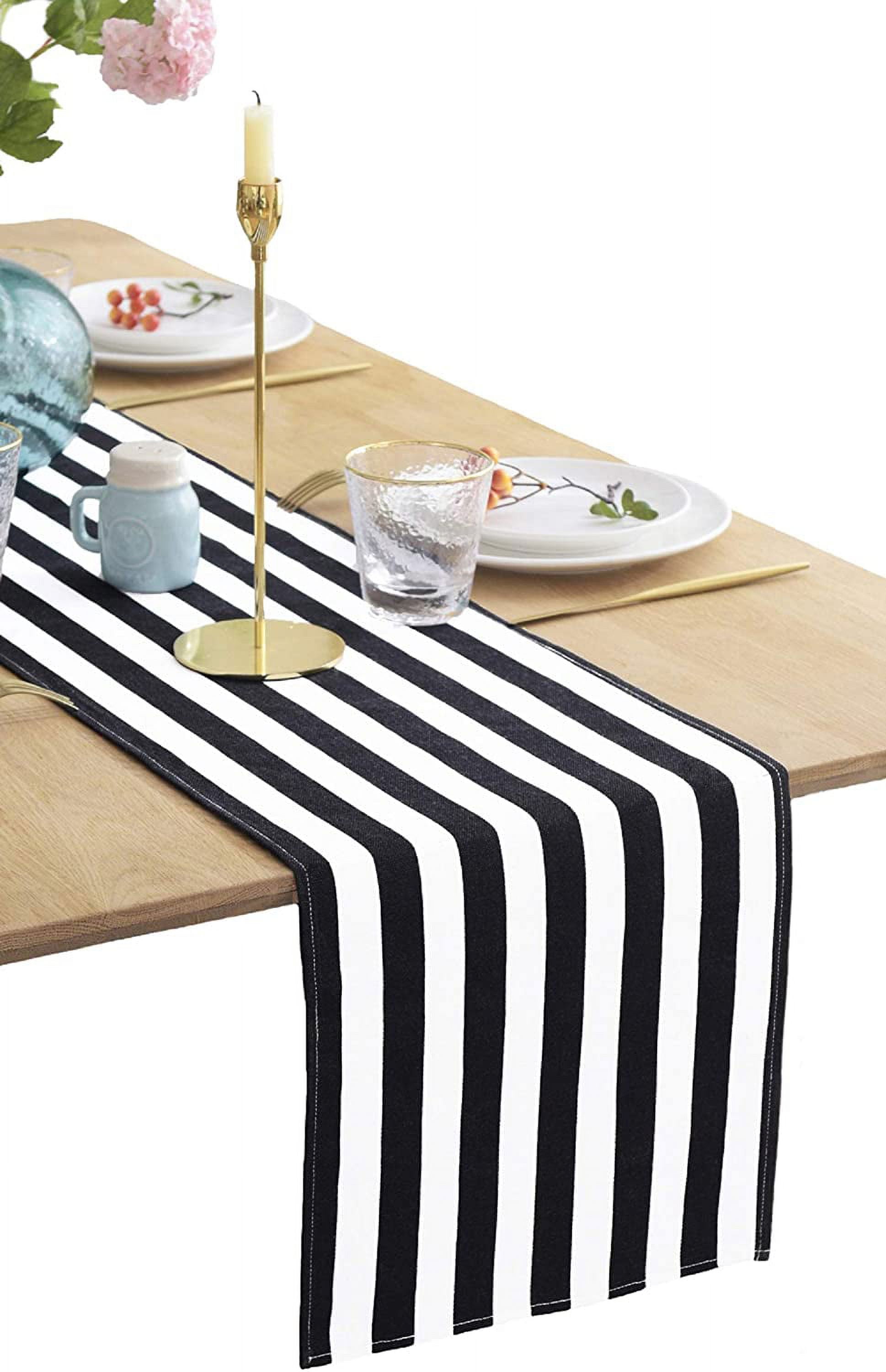 12 Pack Black & White Striped Table Runners - 12" X 108" Polyester, Classic Design For Weddings & Parties