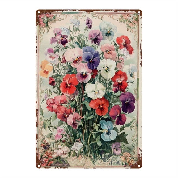 A classic tin floral mosaic wall decoration, made of durable metal, suitable for homes, kitchens, bars, gardens, and farmhouses. Vintage design, 2D flat 8" x 12" decorative plaque.