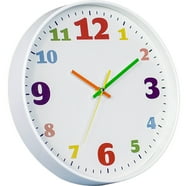 Homotte Kids Wall Clock 10 Inch Round Multi-Colored Silent Learning ...