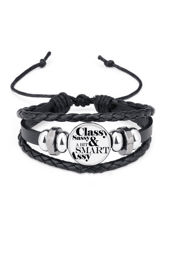 classy sassy & a bit smart assy quote bracelet braided leather woven wristband