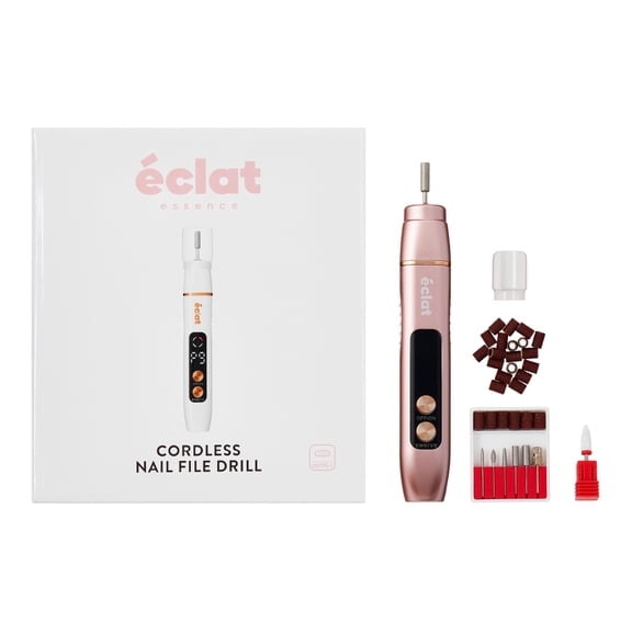 clat Cordless Nail Drill Electric File, Professional Efile for Acrylic, Gel, Dip Powder, Portable & Rechargeable Manicure Pedicure Set with LED Light, 7 Drill Bits, Sanding Bands, Brush (Rose Gold)