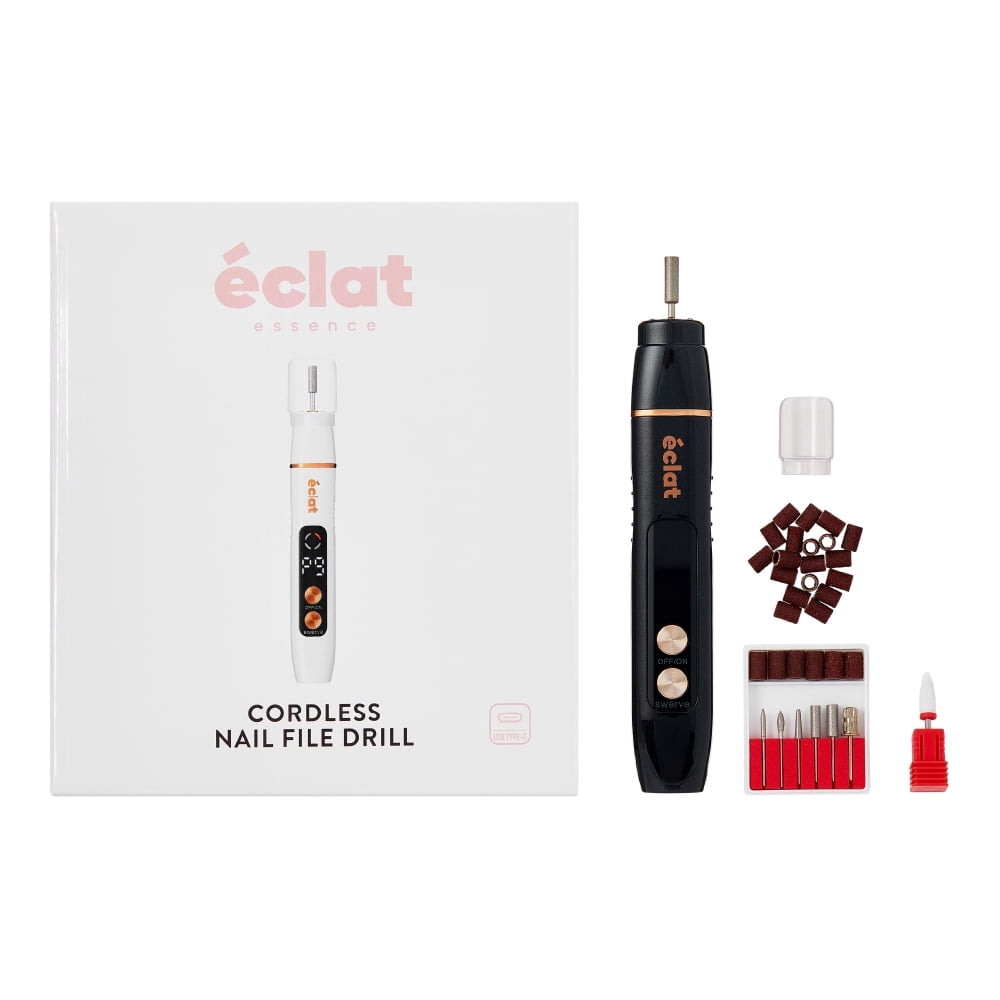 Éclat Cordless Nail Drill Electric File, Professional Efile for Acrylic, Gel, Dip Powder, Portable & Rechargeable Manicure Pedicure Set with LED Light, 7 Drill Bits, Sanding Bands, Brush (Rose Gold)
