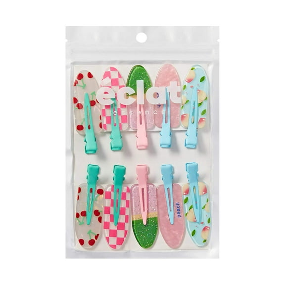 Éclat Creaseless Hair Clips – Secure No Crease Styling Clips, All Hair Types, Anti-Slip Lightweight Strong Grip, Comfortable & Stylish (10 Pack, Multicolor Fruit)