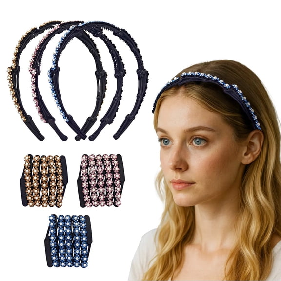 Éclat Folding Hair Band – Foldable Anti-Slip Headband for Women, Lightweight Durable Compact, Secure Comfy Fit, Y2K Fashion (3 Pack, Multicolor Flower)