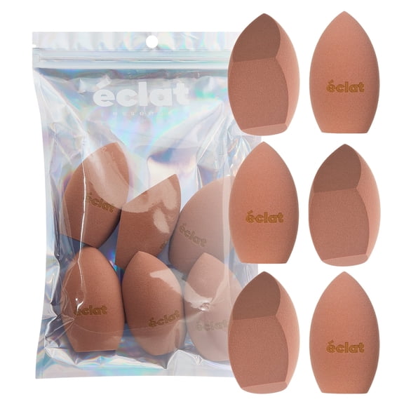 Éclat Makeup Sponge Set, 6 Pcs Blender Sponge Puff, Latex-Free, Super Soft, Wet & Dry Multi Use for Liquid, Powder, Cream Foundation, Lightweight Flat Teardrop Shape Professional Beauty Blending Tool