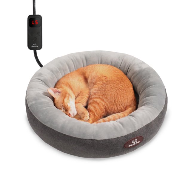 clawsable Heated Cat Bed for Small Size Cats, 20" Soft & Cozy Donut Heated Pet Bed with Time