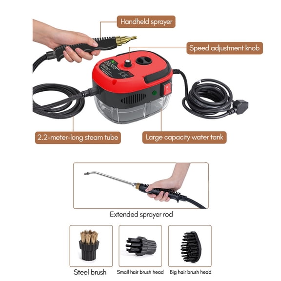 cleaner,Pressurized With 2500w Portable With Brush Heads Kitchen Furniture Car Cleaner Handheld Cleaner Temperature Pressurized Car Seat Red Floor And Car Red Plug