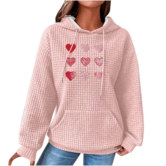 clear 50% off Holiday wycnly Womens Hoodies Winter Womens Plus Size Hooded Sweatshirt Casual Loose Pocket Soft Knitted Pullover Hoodies Tops Fashion Heart Graphics Sweatshirt Sweater Big Saving
