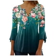 thumbnail image 1 of clear 50% off Holiday wycnly Womens Tunic Tops Winter Womens Button up Henley Shirts Spring Lightweight Pleated Hem 3/4 Sleeve Pullover Tops V Neck Fashion Floral Print Tunic Blouses Big Saving, 1 of 5