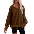 thumbnail image 1 of clear 50% off Holiday wycnly Womens Sweatshirt Winter Oversized Sweatshirt for Women Casual Solid V Neck Long Sleeve Pullover Tops Side Slit Irregular Hem Cozy Fleece Sweatshirts Big Saving, 1 of 5