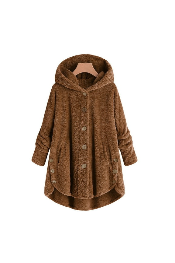 clear 50% off Plush Coat for Women Usmixi Winter Fluffy Plush Overcoat for Women Plus Size Casual Solid Hooded Outwear Long Sleeve Open Button Irregular Fleece Jacket with Pocket Jacket Holiday