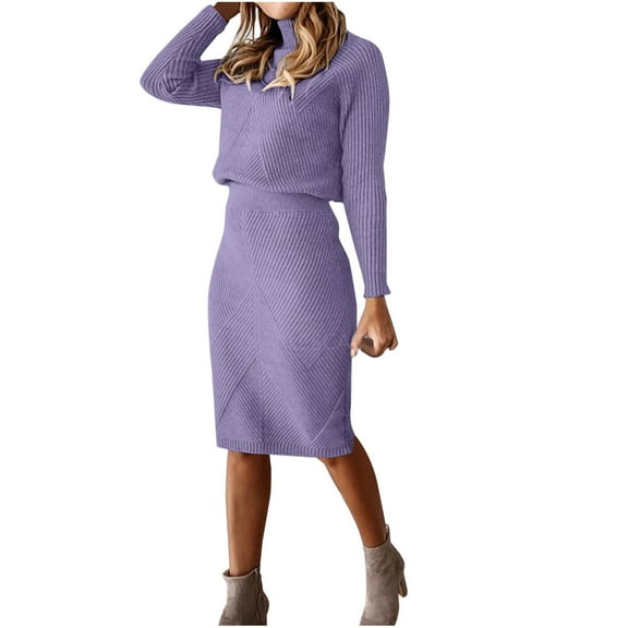 clear 50% off Usmixi 2 Piece Outfits for Women Womens Skirt 2 Piece Outfits Set Cozy Knitted Turtleneck Pullover Sweater and Skirt Lounge Set Plus Size Casual Solid Office Skirt Suit Holiday