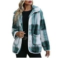 thumbnail image 1 of clear 50% off Usmixi 2023 Plaid Coat for Women Fuzzy Fleece Jacket for Women Fashion Button Down Lapel Loose Shirts Coat Long Sleeve Pocket Cozy Plush Shacket Outwear Winter Plaid Coat, 1 of 6