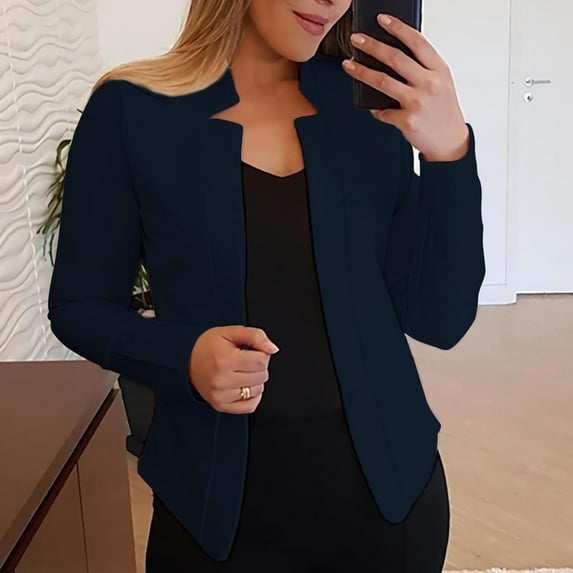 clear 50% off Usmixi 2023 Winter Womens Blazer Jackets Suit Cardigan Jackets for Women Plus Size Casual Solid Stand Neck Long Sleeve Coats Office Business Open Front Blazer Coats Tops Up to 65% off
