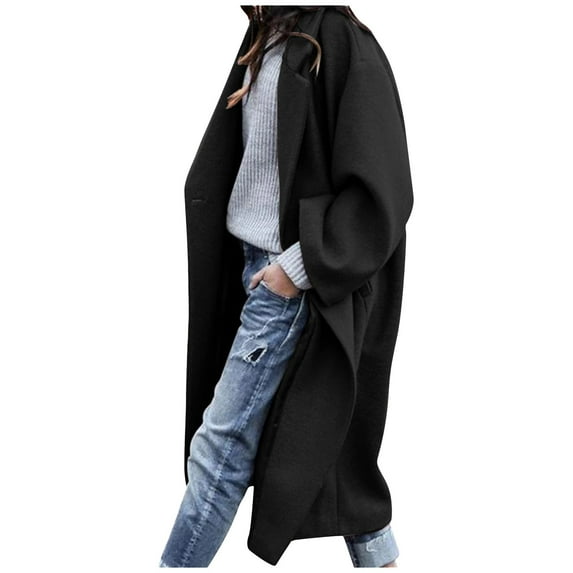 clear 50% off Usmixi 2023 Winter Womens Wool Coat Plus Size Trench Overcoat for Women Casual Solid Winter Lightweight Cozy Woolen Long Coat Long Sleeve Open Front Button Pocket Jacket Up to 65% off