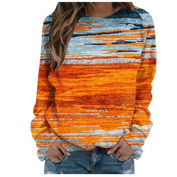 Usmixi Under $5 Sweatshirt for Women Winter Womens Long Raglan Sleeve Pullover Tops Fashion Tie Dye Print Crewneck Sweatshirt Casual Loose Ladies Fall Comfy Blouses Shirts