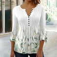 thumbnail image 1 of clear 50% off Usmixi Under $5 Tunic Tops for Women Winter Womens Button up Henley Shirts Spring Lightweight Pleated Hem 3/4 Sleeve Pullover Tops V Neck Fashion Floral Print Tunic Blouses, 1 of 5