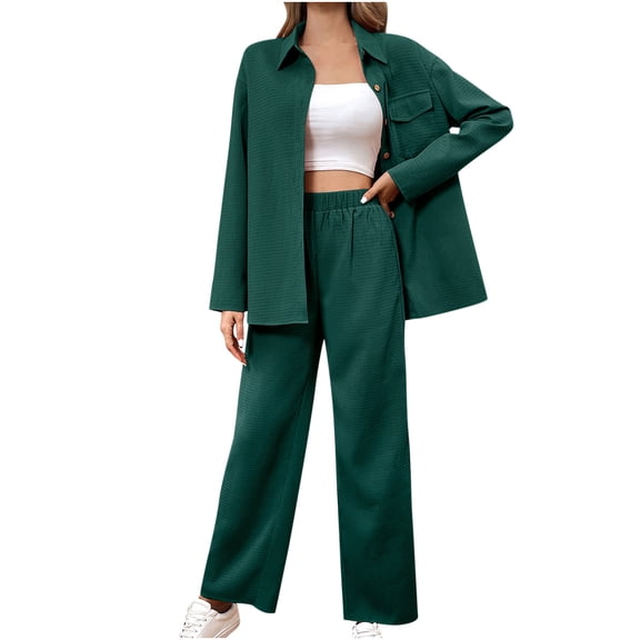 clear 50% off Usmixi Blazer Sets for Women Suit Coat Sets for Women Business Casual Button Lapel Blazer Jacket and Wide Leg 2 Piece Outfits Matching Set Solid Lounge Sets with Pocket Holiday