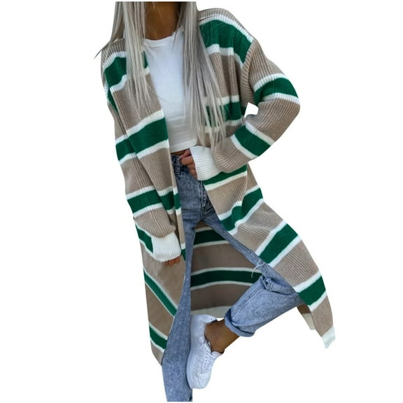 clear 50% off Usmixi Cardigan for Women Winter Long Cardigan for Women Fashion Striped Print Soft Knitted Sweater Overcoat Long Sleeve Fall Thin Lightweight Open Front Coat with Pocket Weekly