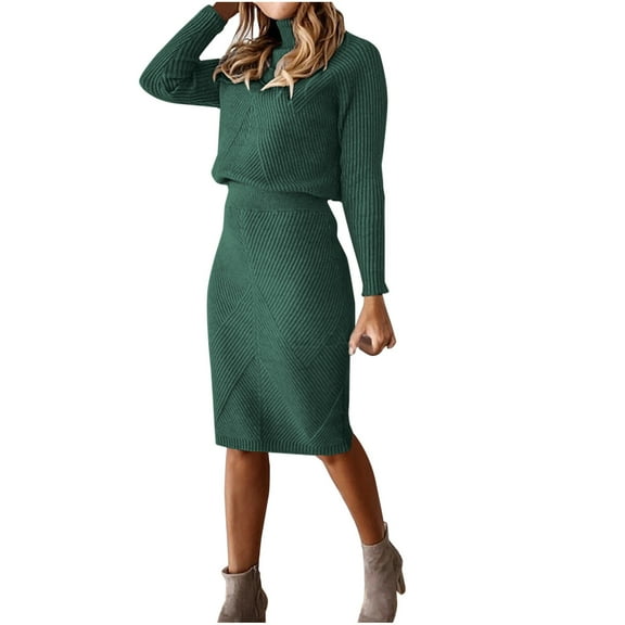 clear 50% off Usmixi Womens 2 Piece Outfits Womens Skirt 2 Piece Outfits Set Cozy Knitted Turtleneck Pullover Sweater and Skirt Lounge Set Plus Size Casual Solid Office Skirt Suit Fall Saving