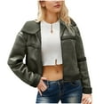thumbnail image 1 of clear 50% off Usmixi Faux Coat for Women Winter Faux Suede Jacket for Women Trendy Leather Fleece Patchwork Cropped Coat Long Sleeve Lapel Open Zip up Fashion Plush Outwear with Pocket Weekly Deals, 1 of 6
