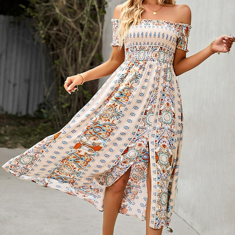 Boho Maxi Dress Hippie Formal Dresses Clear 50% Off Usmixi Formal