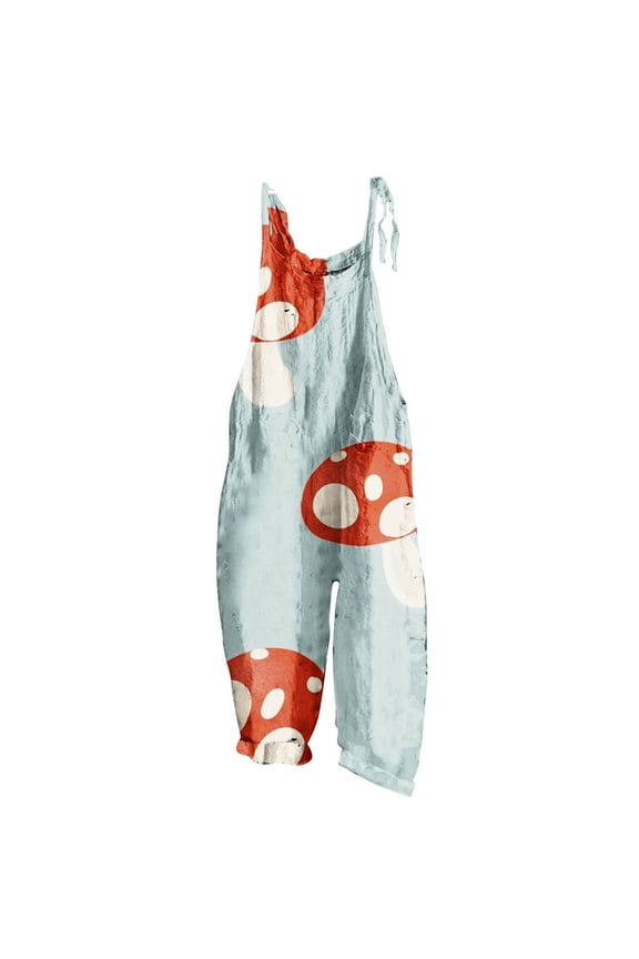 clear 50% off Usmixi Jumpsuits for Women Fashion Adjustable Strap Loose Cotton Linen Pocket Wide Leg Baggy Long Jumpsuits Overalls Summer Formal Plants Print Crewneck Sleeveless Maxi Rompers Blue l