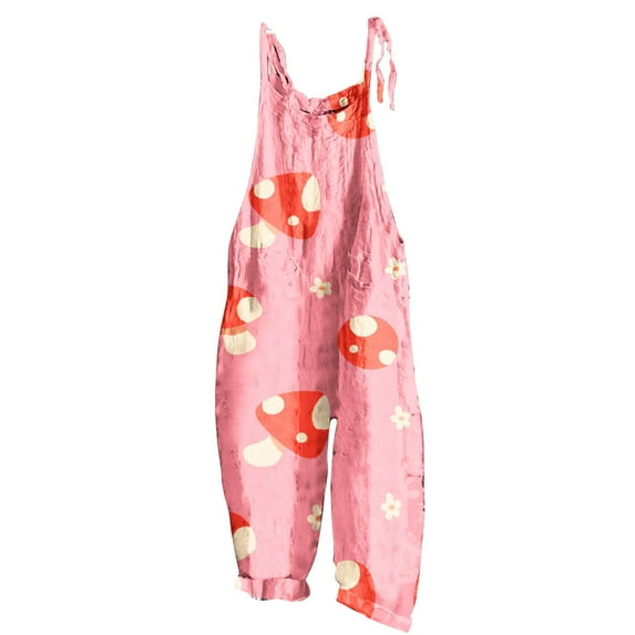 clear 50% off Usmixi Jumpsuits for Women Fashion Adjustable Strap Loose Cotton Linen Pocket Wide Leg Baggy Long Jumpsuits Overalls Summer Formal Plants Print Crewneck Sleeveless Maxi Rompers Red xl