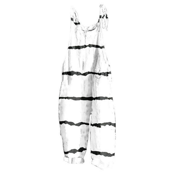 clear 50% off Usmixi Jumpsuits for Women Fashion Loose Wide Leg Adjustable Strap Cotton Linen Pocket Baggy Jumpsuits Overalls Summer Formal Striped Print Crewneck Sleeveless Long Rompers White xl