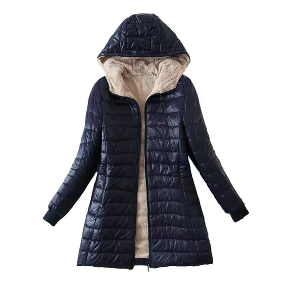 clear 50% off wycnly Puffer Coat for Women Winter Long Coat for Women Long Sleeve Casual Solid Soft Cozy Quilted Hooded Jacket Open Front Zipper Lamb Fleece Lined Outerwear with Pocket Weekly