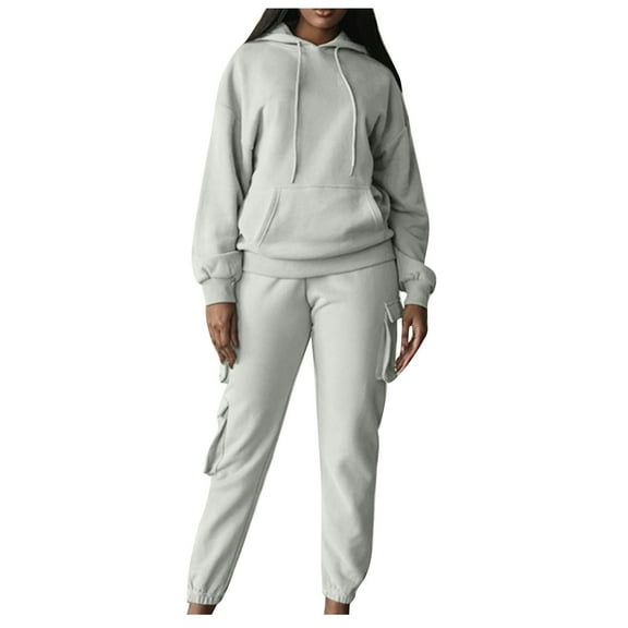 clear 50% off wycnly Womens Sweatsuits Set Casual Hoodies 2 Piece Outfits Set for Women Drawstring Hooded Sweatshirt and Jogger Cargo Pant Tracksuits Set Solid Sports Lounge Sets Fall Saving