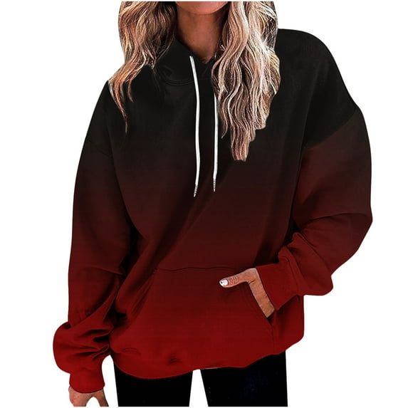 clear 50% off Usmixi Weekly Deals Hoodies for Women Womens Drawstring Pullover Hoodies Tops Fashion Gradient Print Plus Size Hooded Sweatshirt Long Sleeve Pocket Sweater Sweatshirts Winter Hoodies