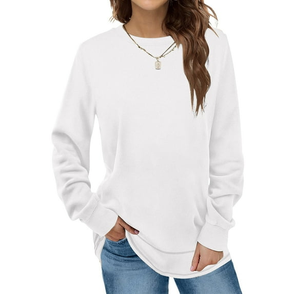 Usmixi Sweatshirt for Women Winter Womens Fleece Sweatshirt Casual Solid Long Sleeve Round Neck Pullover Sweatshirt Soft Plush Plus Size Ladies Sweatshirt Tops Sale Clothes