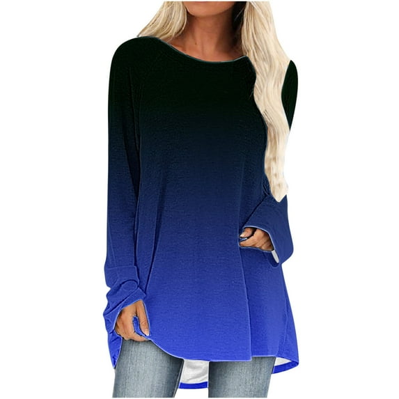 clear 50% off Usmixi Winter Pullover Tunic for Women Womens Tunic Tops Fashion Round Neck Plus Size Mid Length Sweatshirts Blouses Casual Gradient Pullover Tunic Fall Long Sleeve Tops