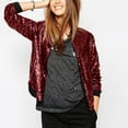 thumbnail image 1 of clear 50% off Usmixi Winter Womens Bomber Jacket Womens Sequin Jacket Night Party Club Going out Fashion Sparky Sequin Coat Open Front Zip up Stand Collar Long Sleeve Outwear with Pocket Up to 65% off, 1 of 7