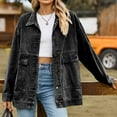 thumbnail image 1 of clear 50% off Usmixi Winter Womens Denim Jacket Womens Denim Coat Long Sleeve Button Down Lapel Vintage Boyfrined Jean Jacket Casual Solid Loose Stretchy Denim Outerwear with Pocket Up to 65% off, 1 of 7