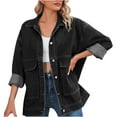 thumbnail image 1 of clear 50% off Usmixi Winter Womens Denim Jacket Womens Jean Coats Vintage Button Down Lapel Stretchy Denim Coats Long Sleeve Casual Solid Loose Jean Outerwear with Pocket 2023 Denim Jacket, 1 of 7