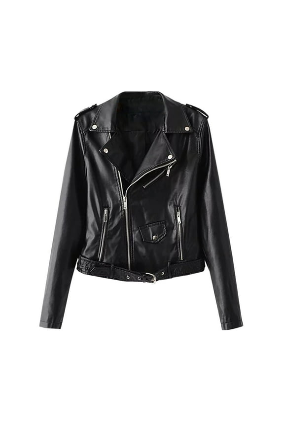 clear 50% off Usmixi Winter Womens Leather Coat Womens Bomber Coat Lightweight Faux Leather Long Sleeve Lapel PU Jacket Plus Size Fashion Pocket Solid Zip up Short Outwear with Belt Up to 65% off