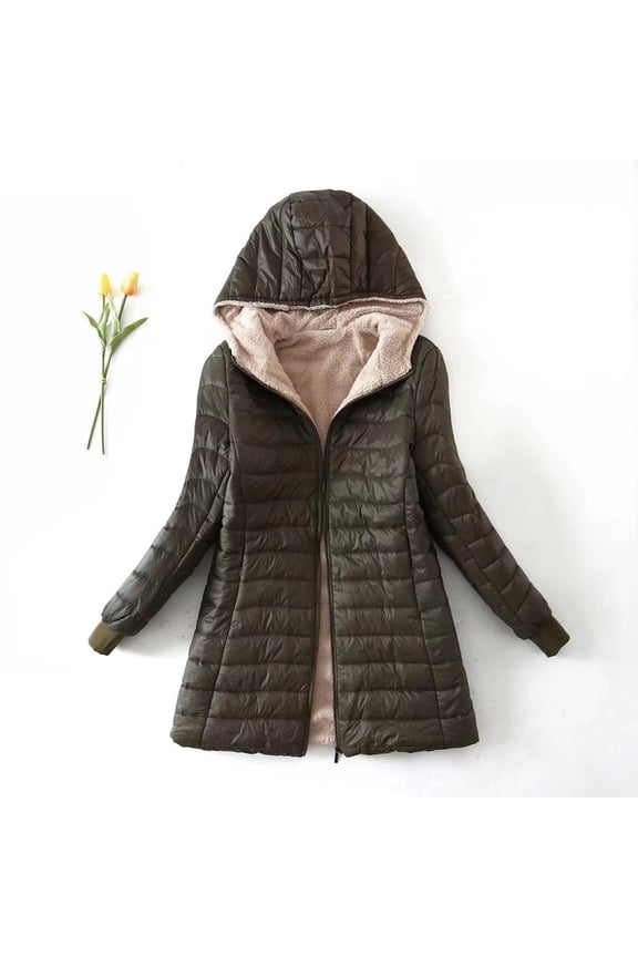 clear 50% off Usmixi Winter Womens Puffer Coat Long Coat for Women Long Sleeve Casual Solid Soft Cozy Quilted Hooded Jacket Open Front Zipper Lamb Fleece Lined Outerwear with Pocket Up to 65% off