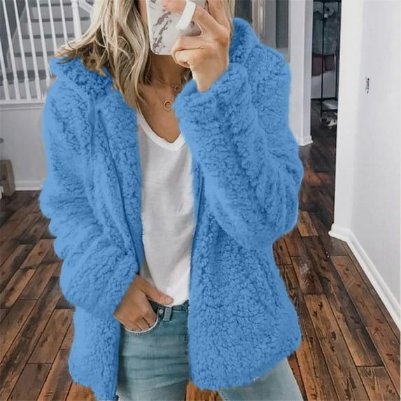 clear 50% off Usmixi Winter Womens Sherpa Coat Fluffy Fleece Sweatshirt Coat for Women Loose Casual Solid Open Zip Hooded Jacket Long Sleeve Soft Fuzzy Plush Outerwear 2023 Sherpa Coat