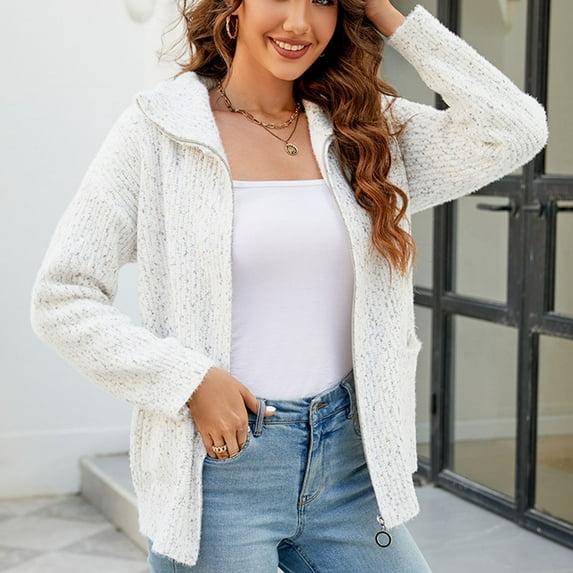 clear 50% off Usmixi Winter Womens Sweater Coat Knit Sweater Coat for Women Open Front Zipper Loose Stand Neck Sweater Cardigan Winter Long Sleeve Cozy Knitted Outerwear with Pocket Up to 65% off