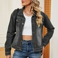 thumbnail image 1 of clear 50% off wycnly Womens Denim Jacket Womens Jean Coat Long Sleeve Fashion Solid Stretchy Denim Coats Open Front Button Down Lapel Slim Jean Outerwear with Pocket Winter Denim Jacket, 1 of 7