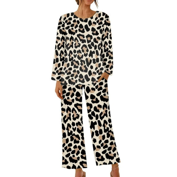 clear 50% off Usmixi Womens Loungewear Set Pajamas Sets for Women Vintage Leopard Print Long Sleeve Pullover Top and Pants 2 Piece Sets Ladies Homewear Sleepwear Lounge Matching Sets