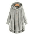 thumbnail image 1 of clear 50% off Usmixi Womens Plush Coat Plus Size Overcoat for Women Casual Solid Cozy Fluffy Plush Sweatshirt Coat Button up Irregular Fuzzy Fleece Hooded Outerwear Winter Plush Coat, 1 of 6