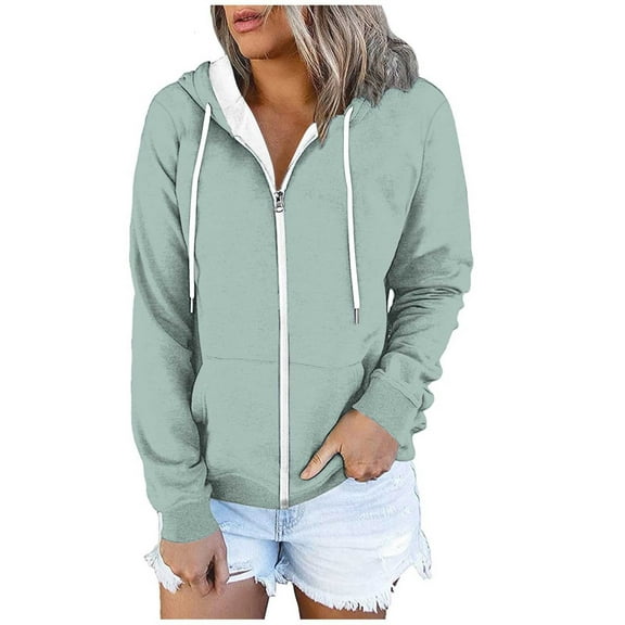 clear 50% off Usmixi Womens Sweatshirt Coat Hoodies Coat Top for Women Long Sleeve Open Front Zipper Drawstring Hooded Sweatshirt Casual Solid Loose Pocket Outwear Winter Sweatshirt Coat