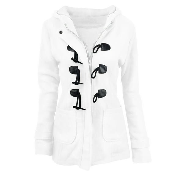 clear 50% off Usmixi Womens Winter Plush Jacket Womens Hooded Coat Casual Solid Horn Button Zipper Sweatshirt Coats Long Sleeve Warm Thickened Outwear Top with Pocket 2023 Plush Jacket