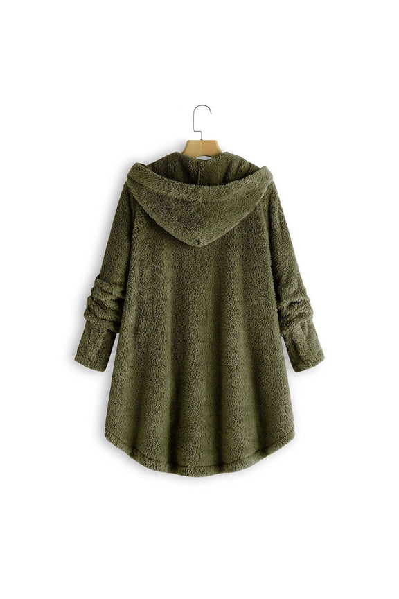 clear 50% off wycnly 2023 Winter Womens Fleece Coats Womens Plush Overcoats Winter Warm Cozy Fluffy Fuzzy Fleece Hooded Coats Plus Size Casual Solid Button Down Long Sleeve Jackets Up to 65% off