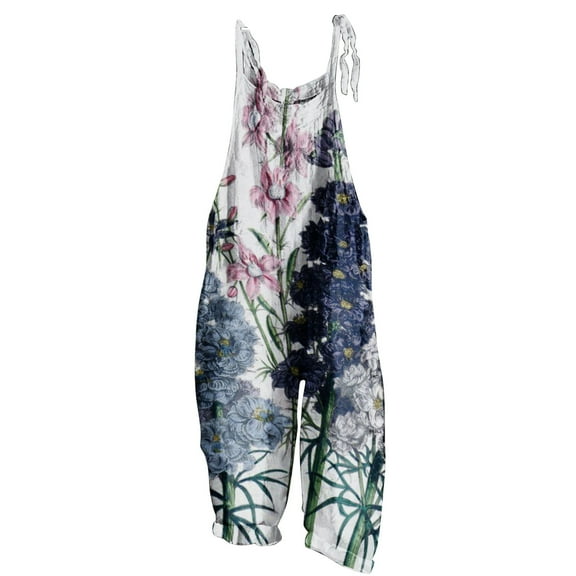 clear 50% off wycnly Jumpsuits for Women Vintage Cotton Linen Floral Adjustable Strap Pocket Wide Leg Baggy Jumpsuits Overalls Summer Formal Tie-Dye Print Round Neck Sleeveless Long Rompers Navy xl