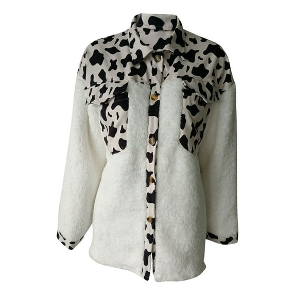 clear 50% off wycnly Winter Fleece Coat for Women Plush Jacket for Women Vintage Leopard Print Button Fuzzy Fleece Coats Long Sleeve Loose Lapel Fluffy Sherpa Outwear Fleece Coat Under $5