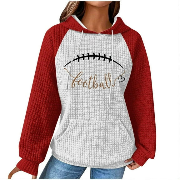clear Holiday Usmixi Womens Hoodies Winter Knitted Hooded Sweatshirt for Women Fashion Baseball Print Drawstring Pullover Hoodies Long Sleeve Color Block Pocket Sweater Tops Big Saving